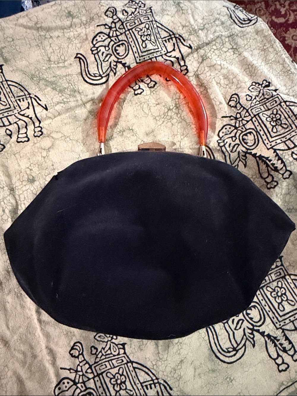Classic Black Handbag with Amber Top Handle